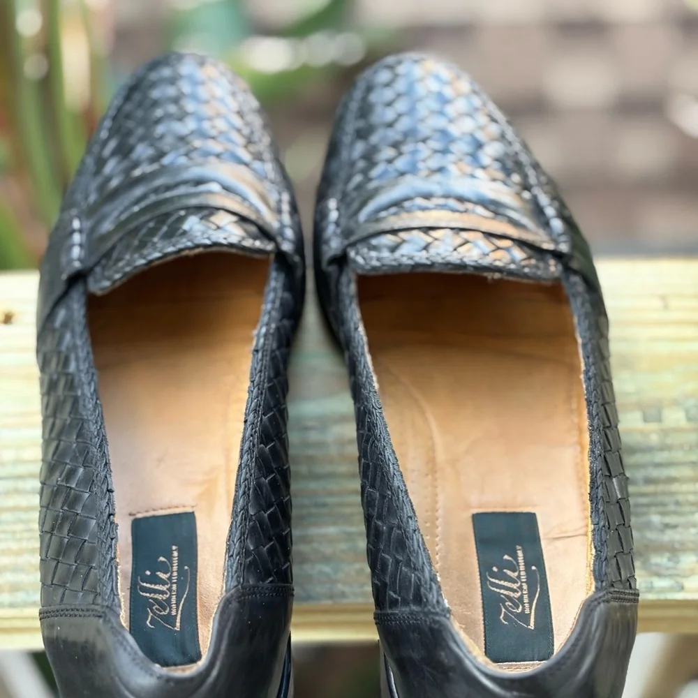 Zelli Italia Nicola Black Woven Calfskin Penny Loafers Handmade Italy Men 10.5M - Picture 12 of 14